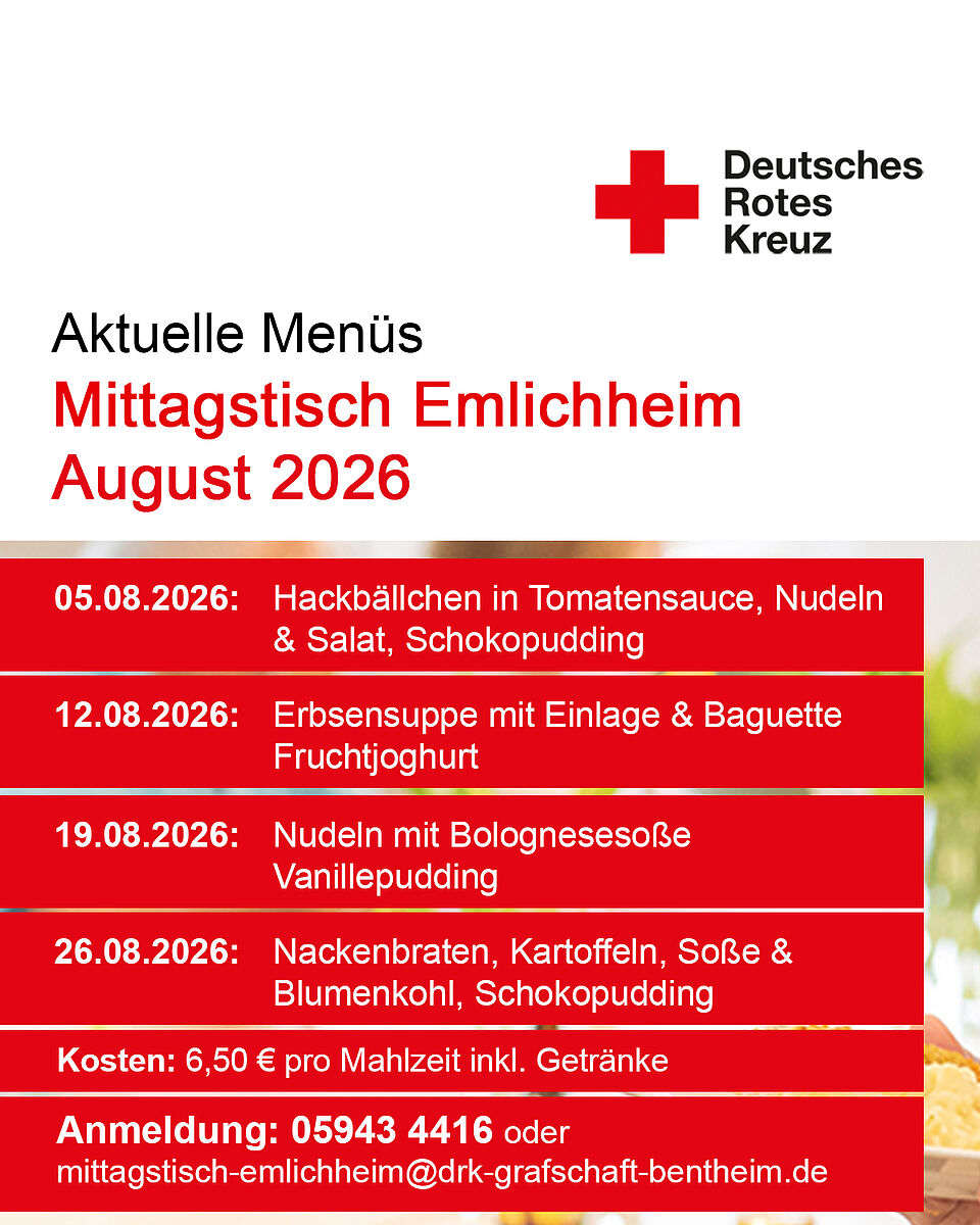 DRK Mittagstisch Emlichheim - Menüs August 2026