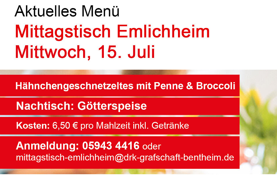 DRK Mittagstisch Emlichheim 15. Juli 2026 DRK Mittagstisch Emlichheim 15. Juli 2026